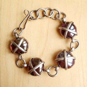 Handmade Purple Stone and Silver Metal Bracelet